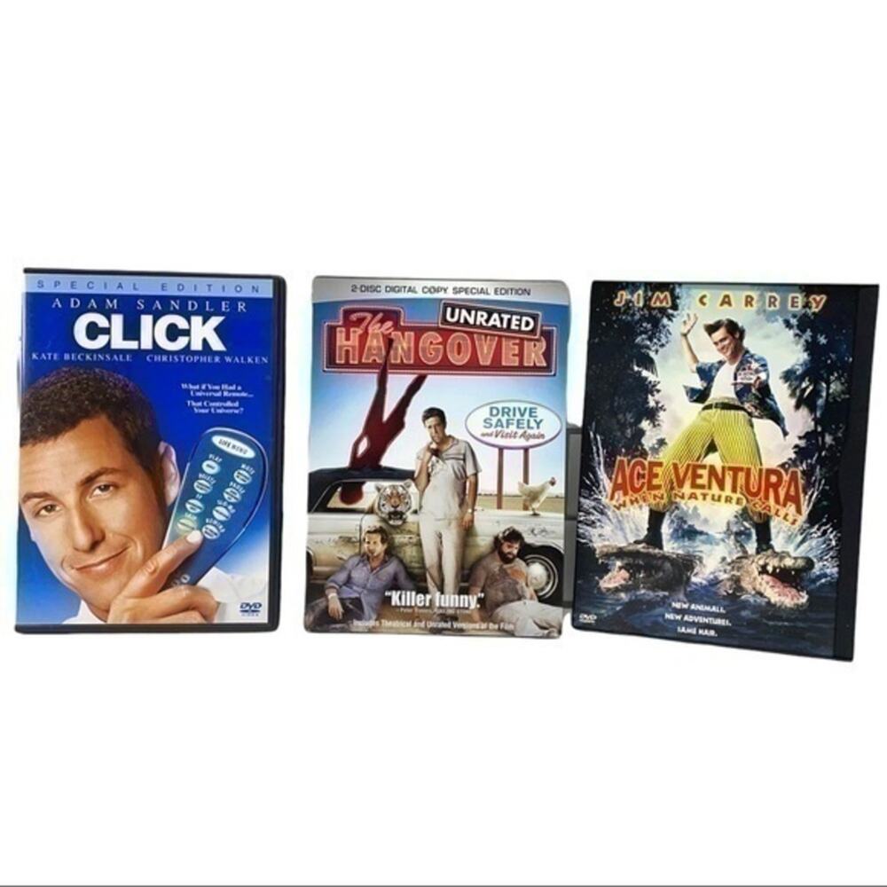 DVD Movie Comedy Bundle Set Of 3 Click Hangover Ace Ventura Adam Sandler
